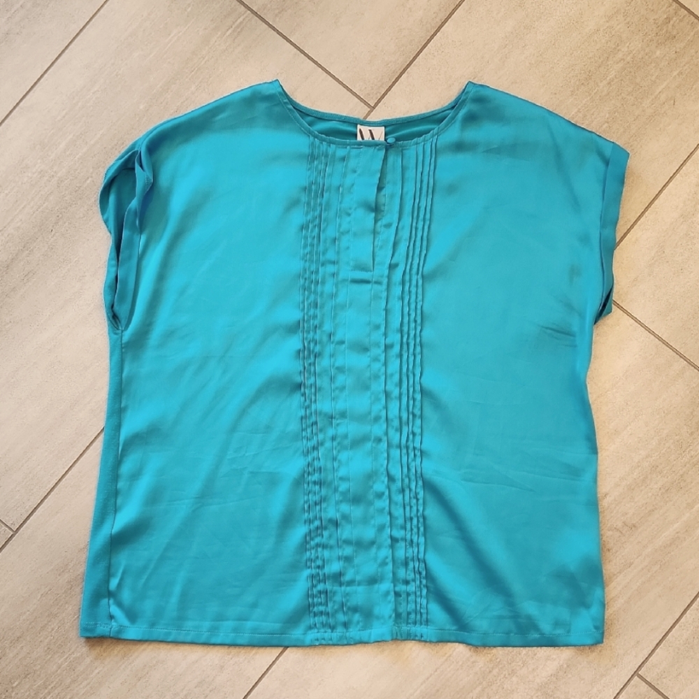 Shimmery Front Teal Sleeveless Top, Button Neck, Worthington Women's Medium